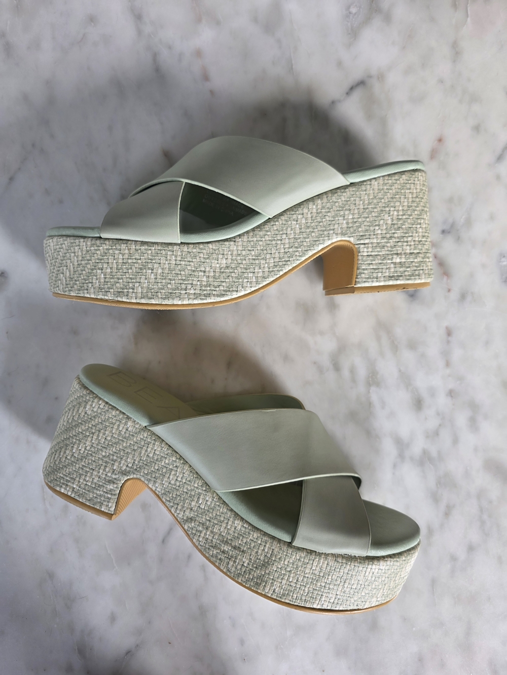Women's Platform Slide Mules in Light Mint